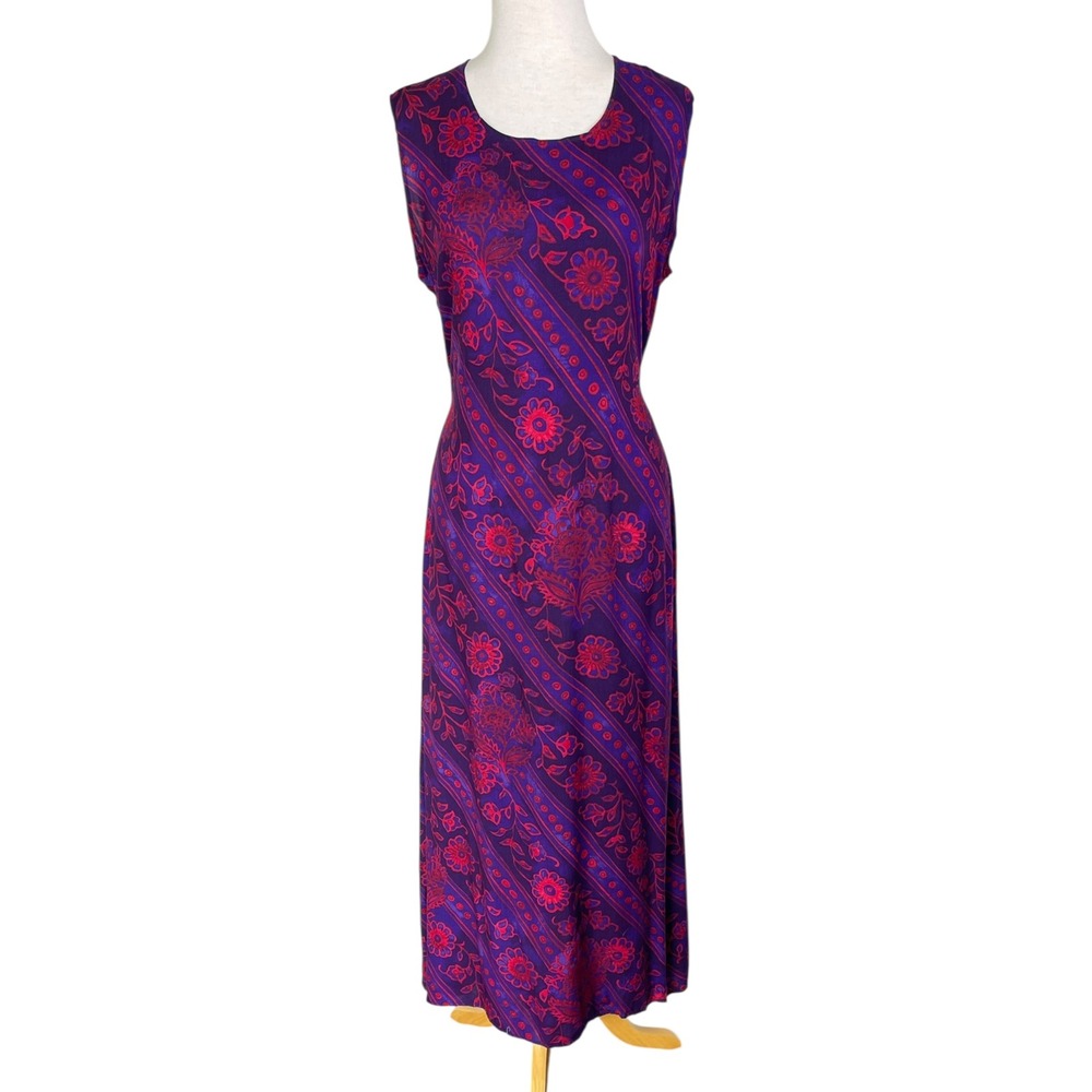 Deadstock 90s Vintage Purple Floral Sleeveless Maxi Dress Boho Festivalcore Sz L